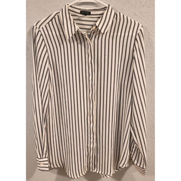 Ann Taylor Black White Stripe Button Front Dress Shirt Sz‎ Medium Career Wear - Picture 1 of 8